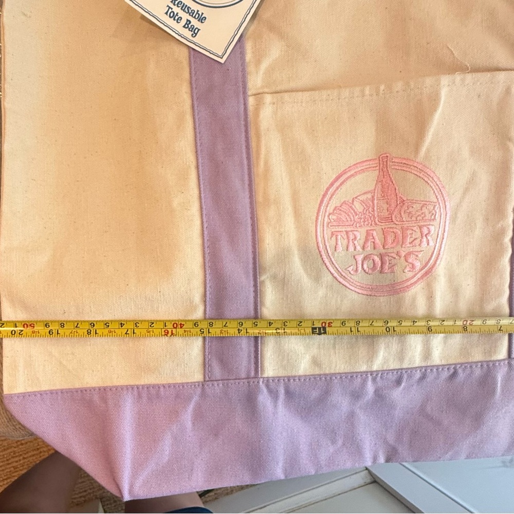 NWT Trader’s Joe’s Cream and Lavender Canvas Large Tote Bag - Picture 6 of 8
